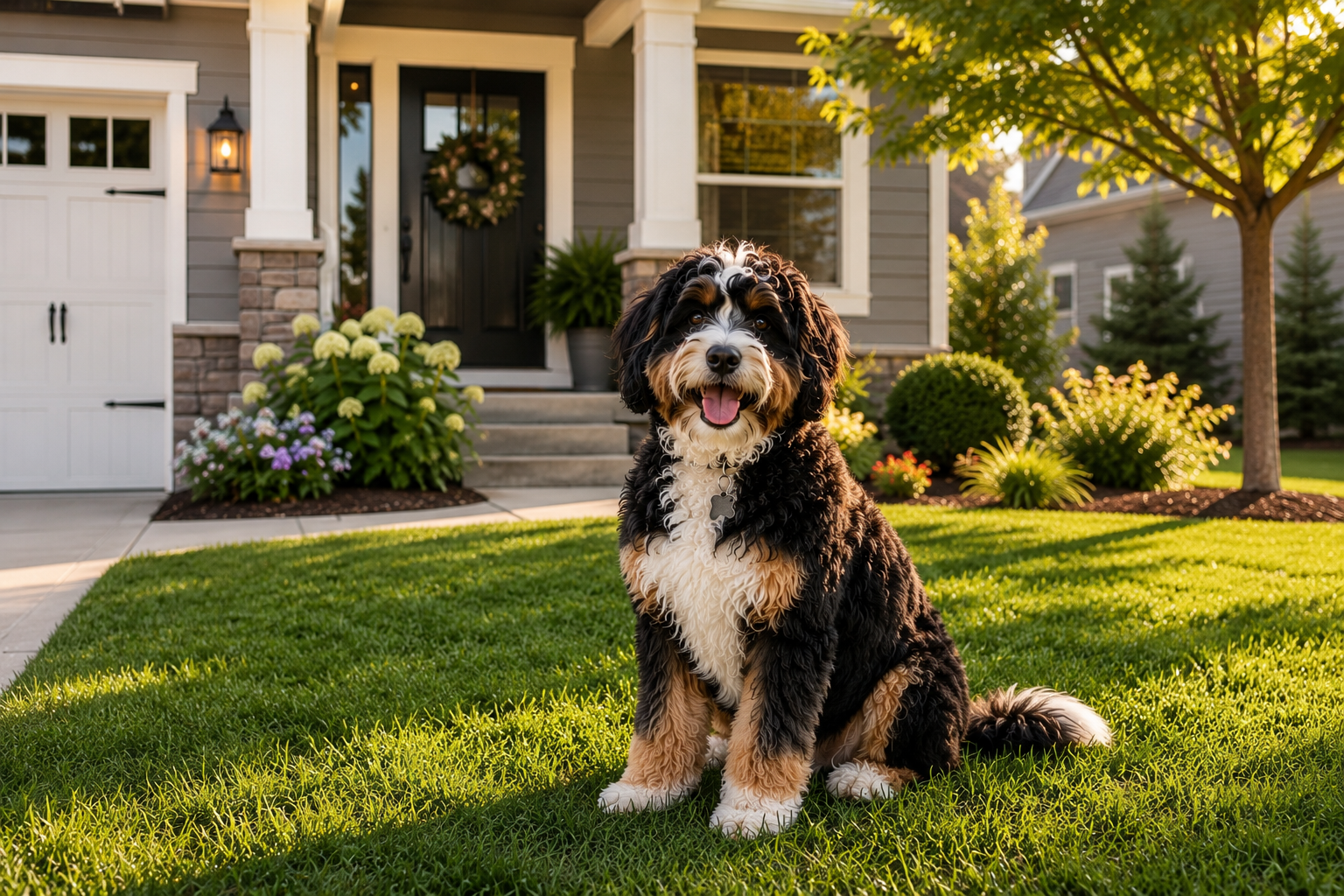 Happy dog in a clean yard